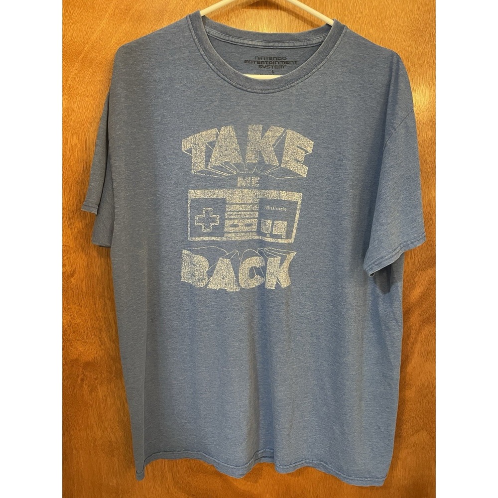 Nintendo NES Adult Large Washed Blue T-Shirt - Take Me Back Controller Graphic